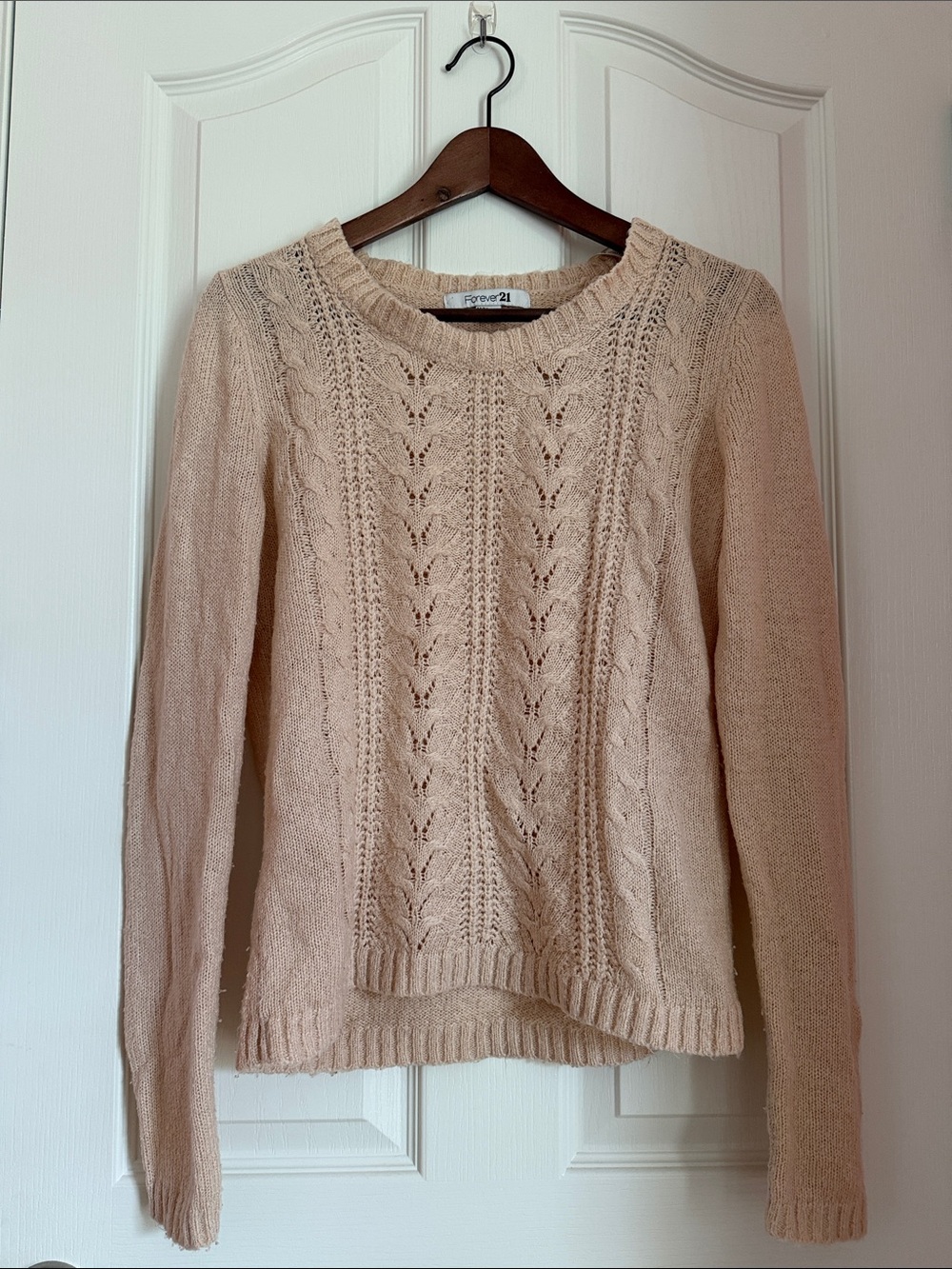 Forever 21 Light Beige Cable Knit Crew Sweater